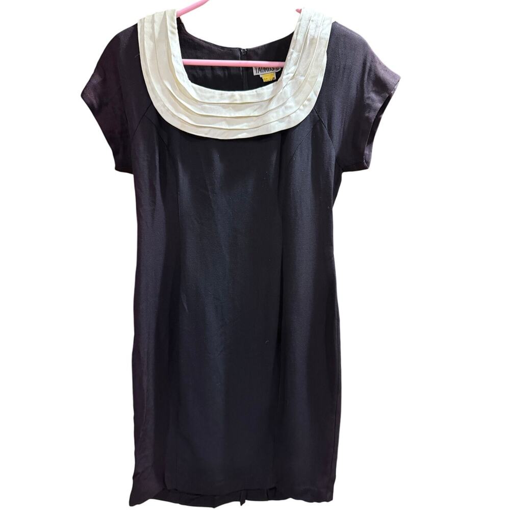 Vintage Taurus II Black Dress White Scoop Neck Collar Size 6 Witchcore